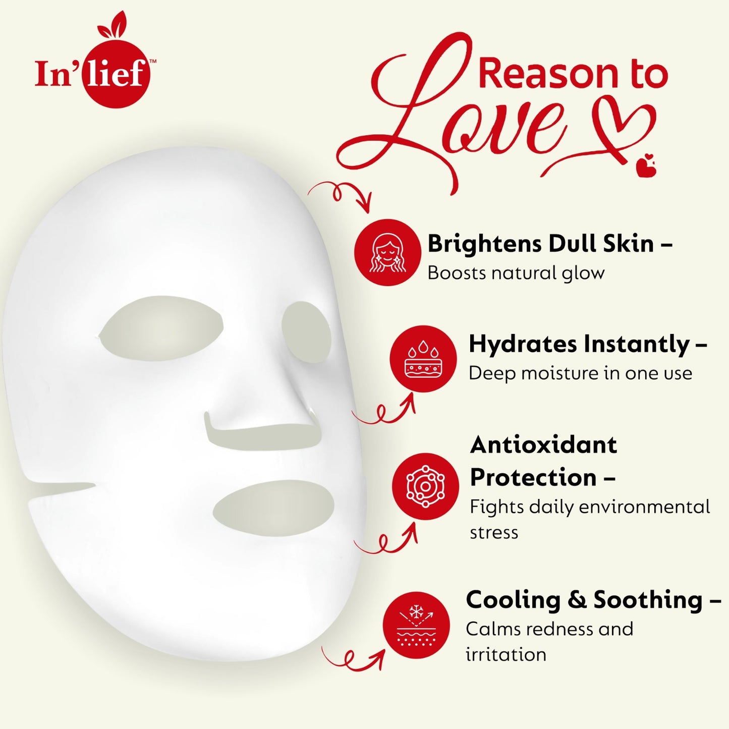 In'Lief Sheet Mask Pack of 2 - 25ml | Vitamic C | Hyaluronic Acid | Rich in Peptides & Collagen