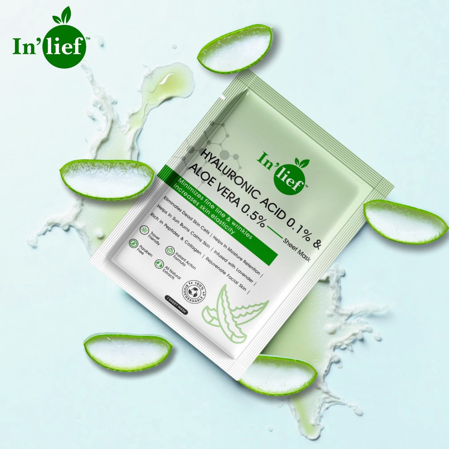 In'Lief Sheet Mask Pack of 2 - 25ml | Vitamic C | Hyaluronic Acid | Rich in Peptides & Collagen