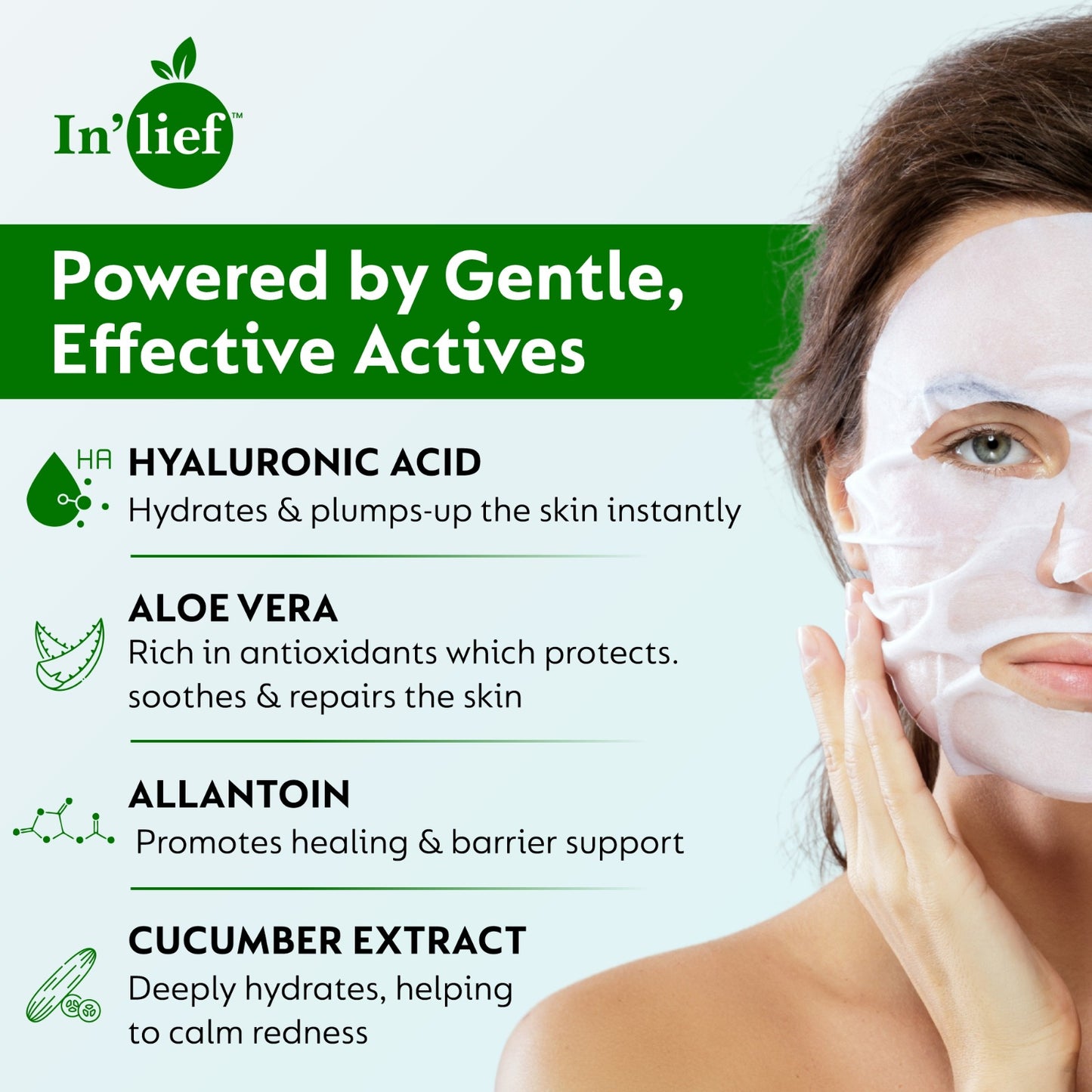 In'Lief Sheet Mask Pack of 2 - 25ml | Vitamic C | Hyaluronic Acid | Rich in Peptides & Collagen