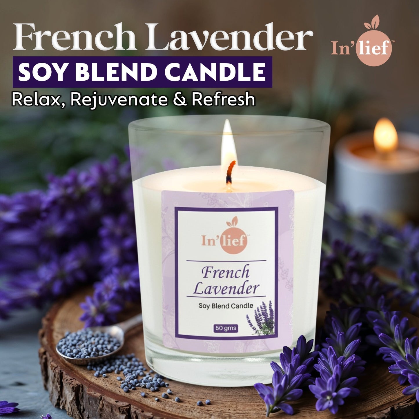 In'lief Shot Glass Candle | French Lavender | 50gms