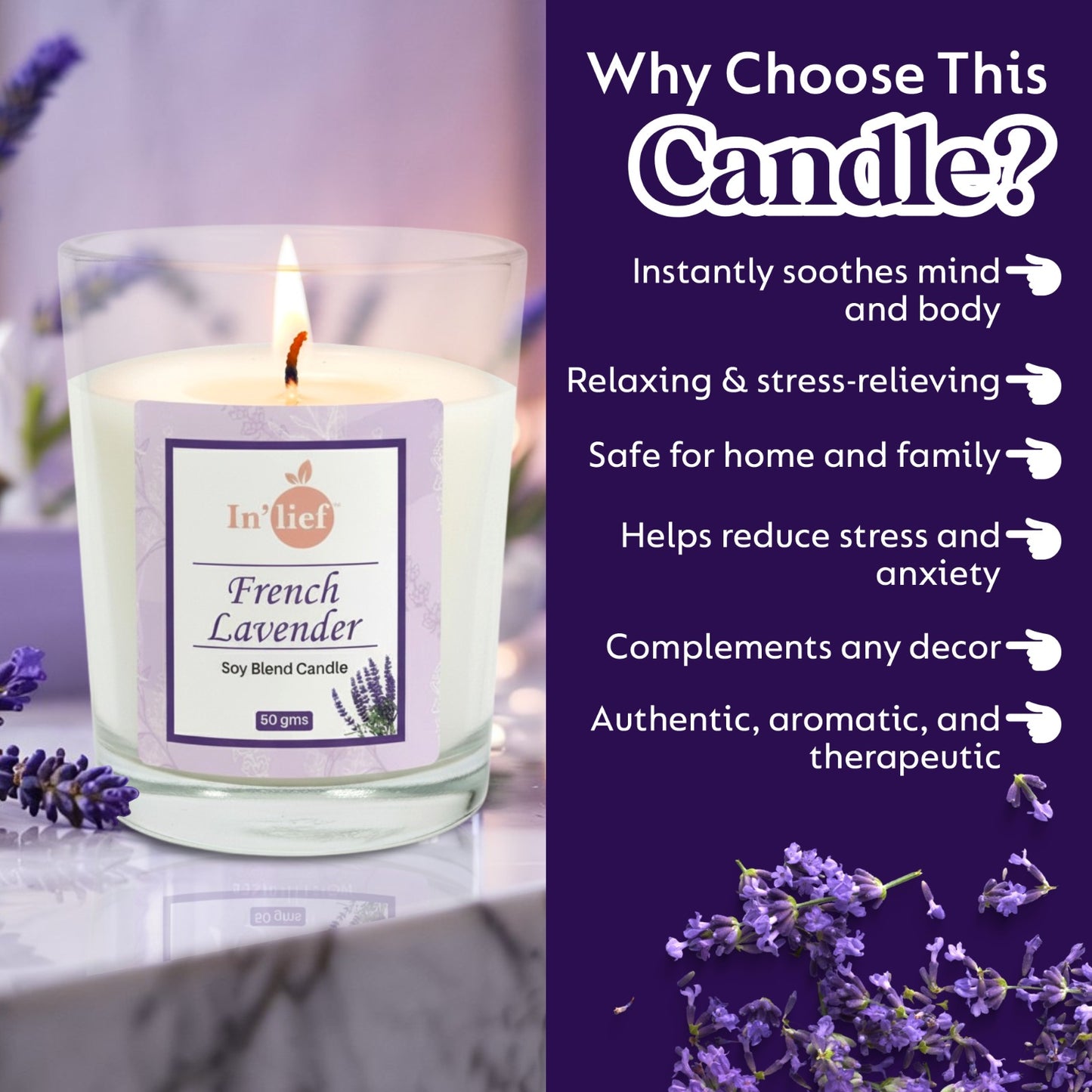 In'lief Shot Glass Candle | French Lavender | 50gms