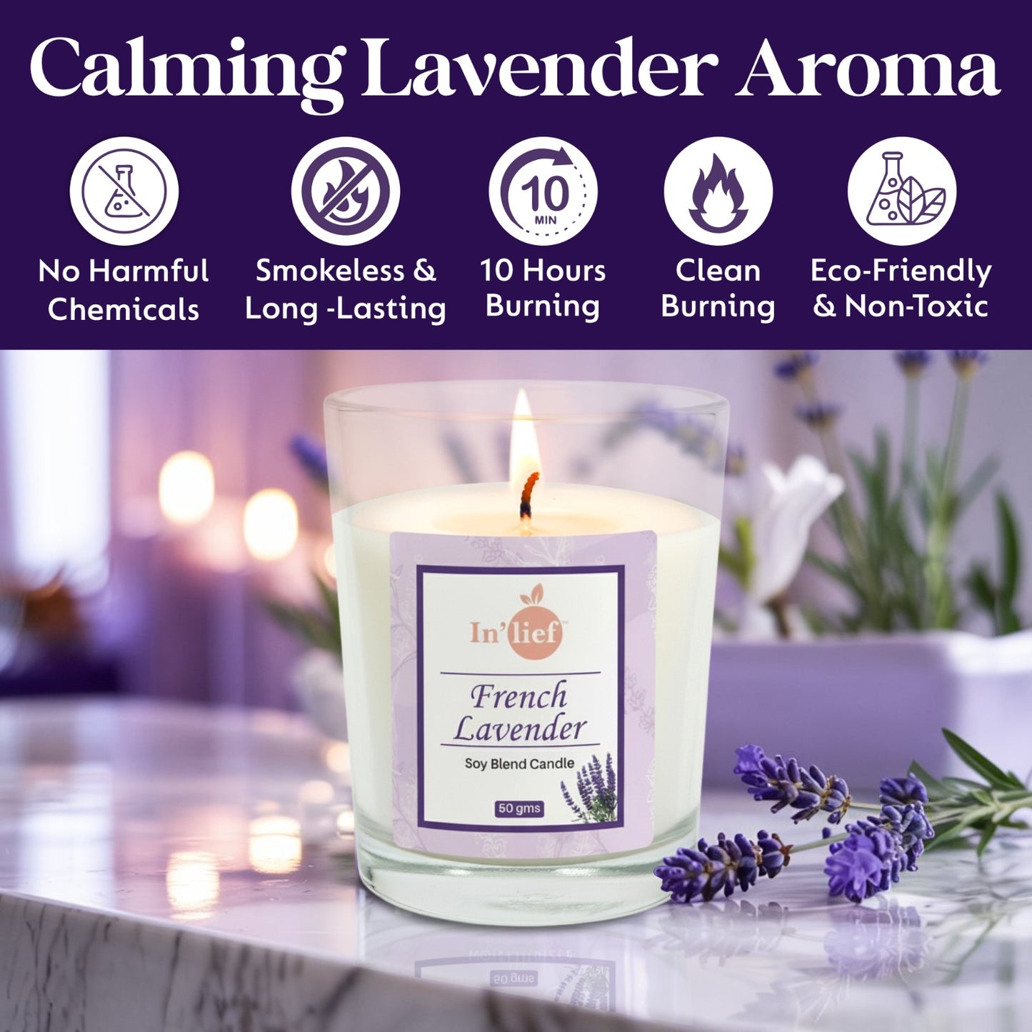 In'lief Shot Glass Candle | French Lavender | 50gms