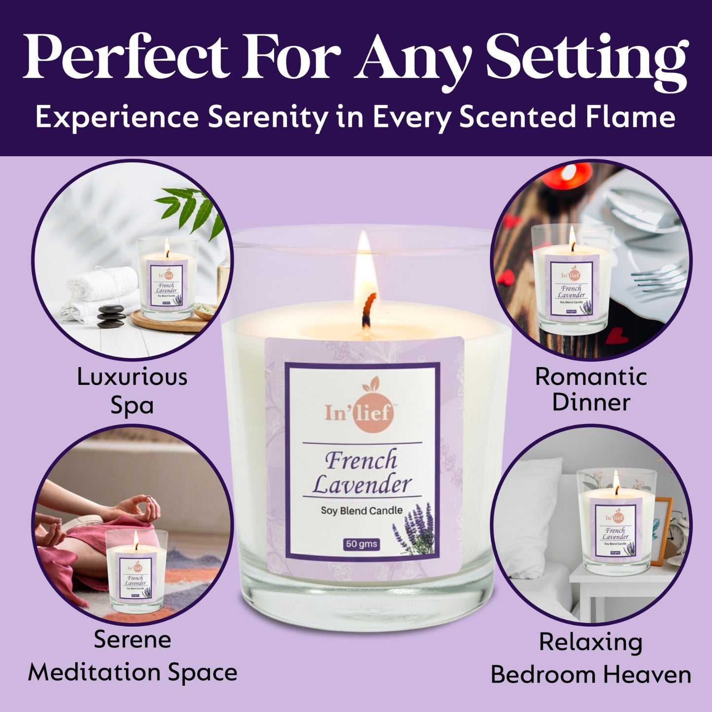 In'lief Shot Glass Candle | French Lavender | 50gms