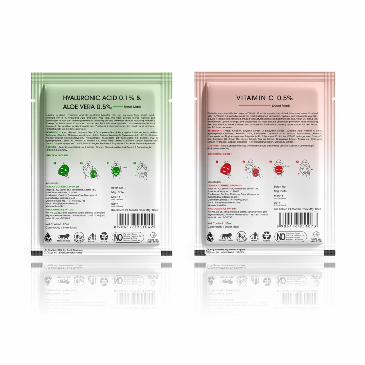 In'Lief Sheet Mask Pack of 2 - 25ml | Vitamic C | Hyaluronic Acid | Rich in Peptides & Collagen