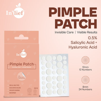 Acne Pimple Patch – Hydrocolloid Spot Treatment | Invisible, Overnight Healing | 0.5% Salicylic + Hyaluronic Acid (36 Patches)